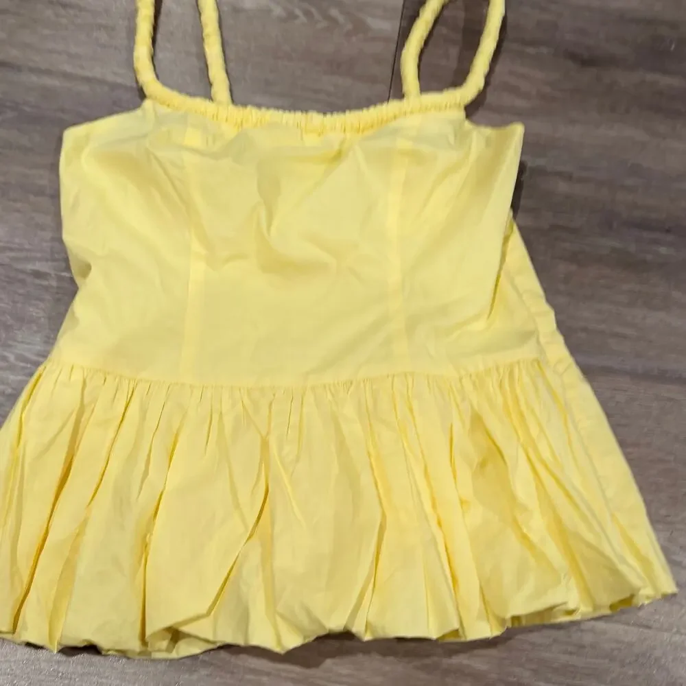 ASTR Yellow Bubble Peplum Cotton Camisole Medium - Picture 3 of 6